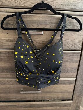 torrid Black & Yellow Star-Print Longline Bikini Top